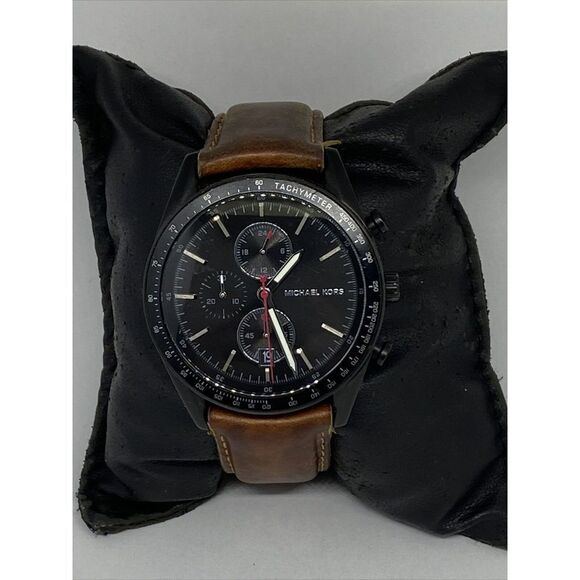 Michael Kors Accelerator MK8385 Men Brown Leather Analog Dial Quartz Watch RQ202 - Picture 1 of 12